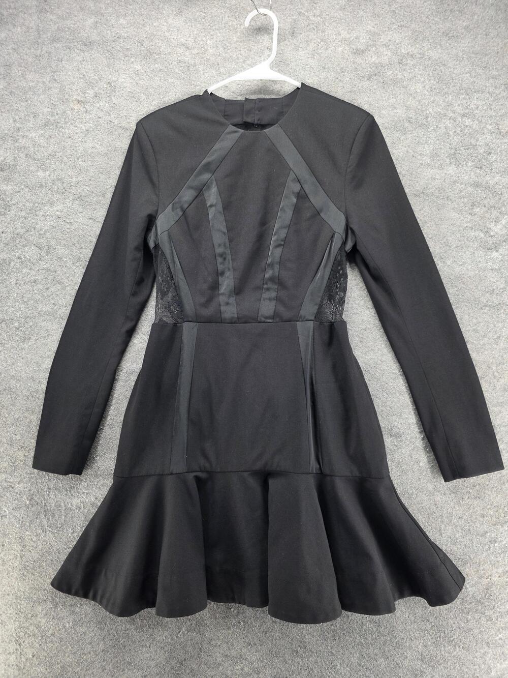 Fame And Partners Dress Womens 4 Black Fit & Flare Short Round Neck Ruffle